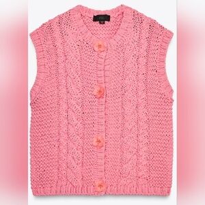 Zara Pink Flower Button Knit Vest Ref 3920/238